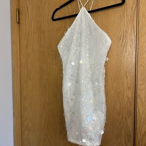 Peppermayo White Sequin Tie Front Cocktail Dress